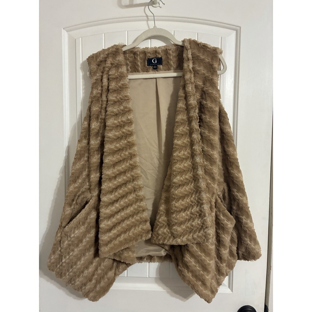 G by Giuliana Super Soft Tan Faux Fur Draped Vest Women's XL